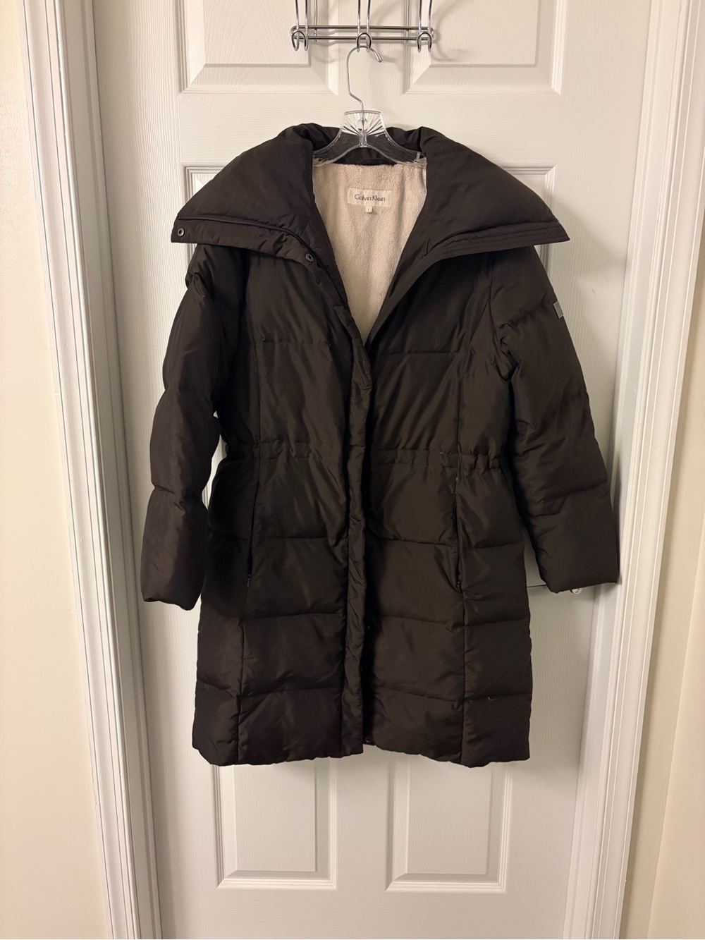 Calvin Klein Women's Dark Brown Long Quilted Puffer Coat